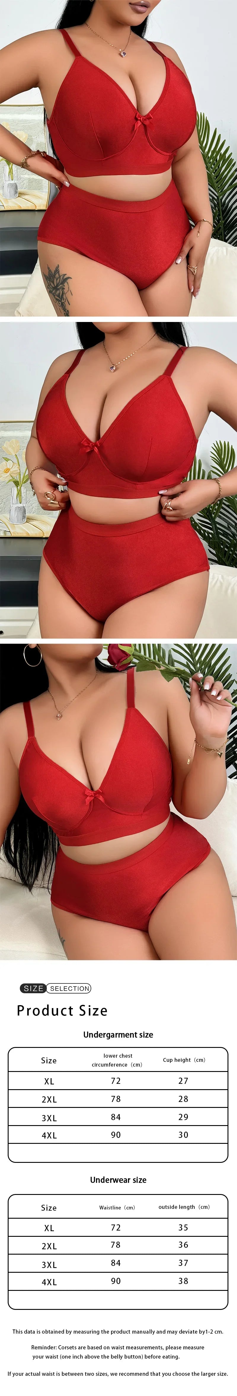 Plus Size French Lingerie Set, Breathable Seamless Wireless Full Bust Support Bra
