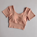 Women's Quick-Dry Yoga Sports Top with Chest Cushion Sexy Short-Sleeved Fitness T-Shirt Tight-Fitting Navel Revealing Yoga Suit
