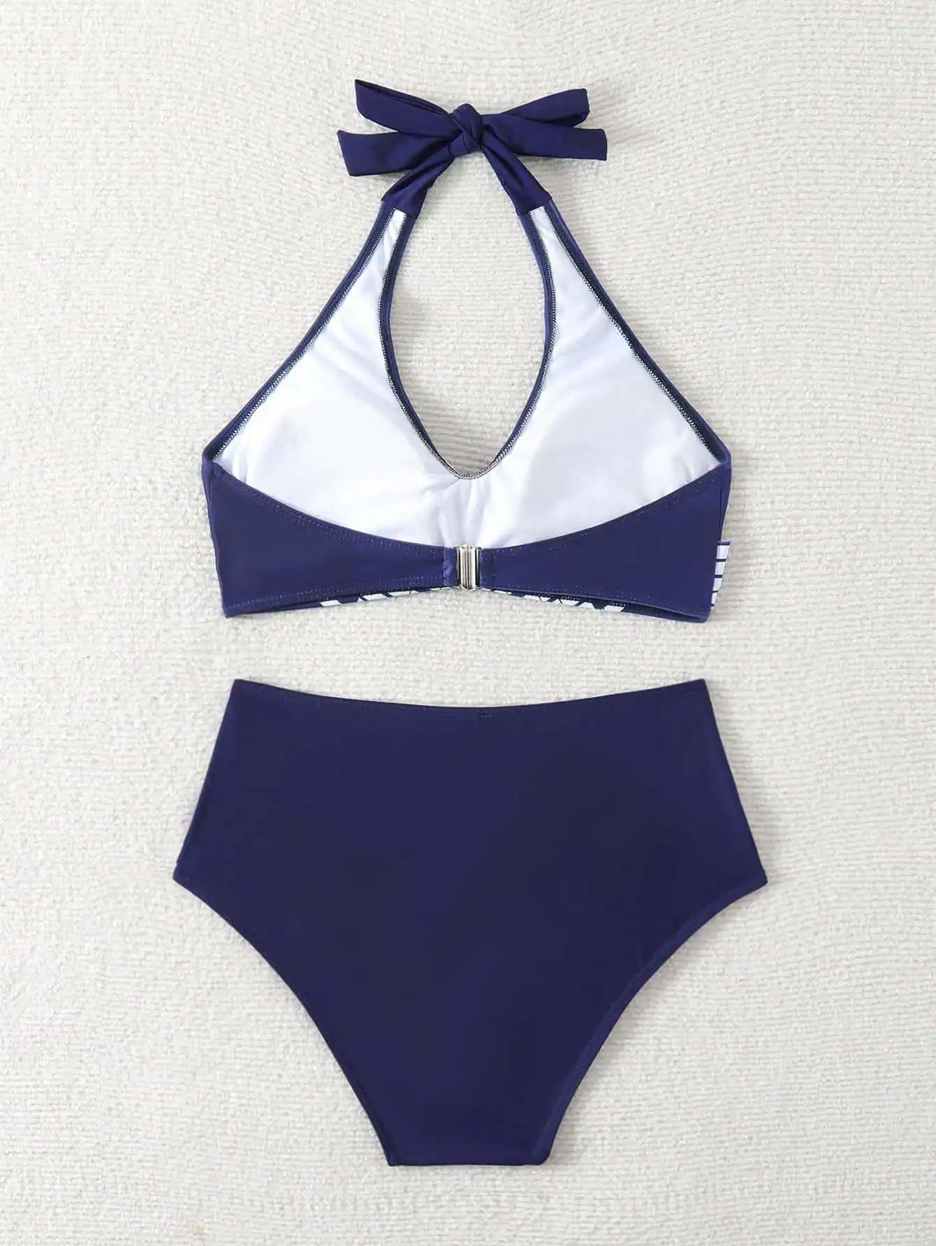 New Women High Waisted Halter Bikini Set Modest Triangle Tummy Control Swimwear Hot Spring Beach Vacation Summer Panties Sets