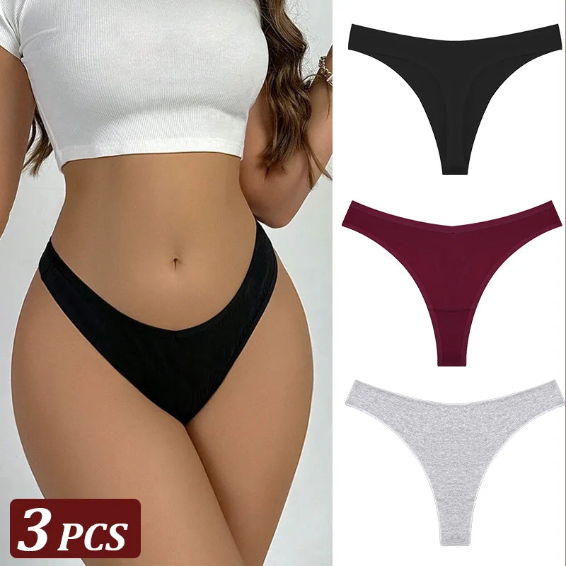 3PCS Seamless Thong Cotton Women Thin Strap Low Waist High Flexibility Panties Sexy Underwear Ladies Briefs T-back Soft Women