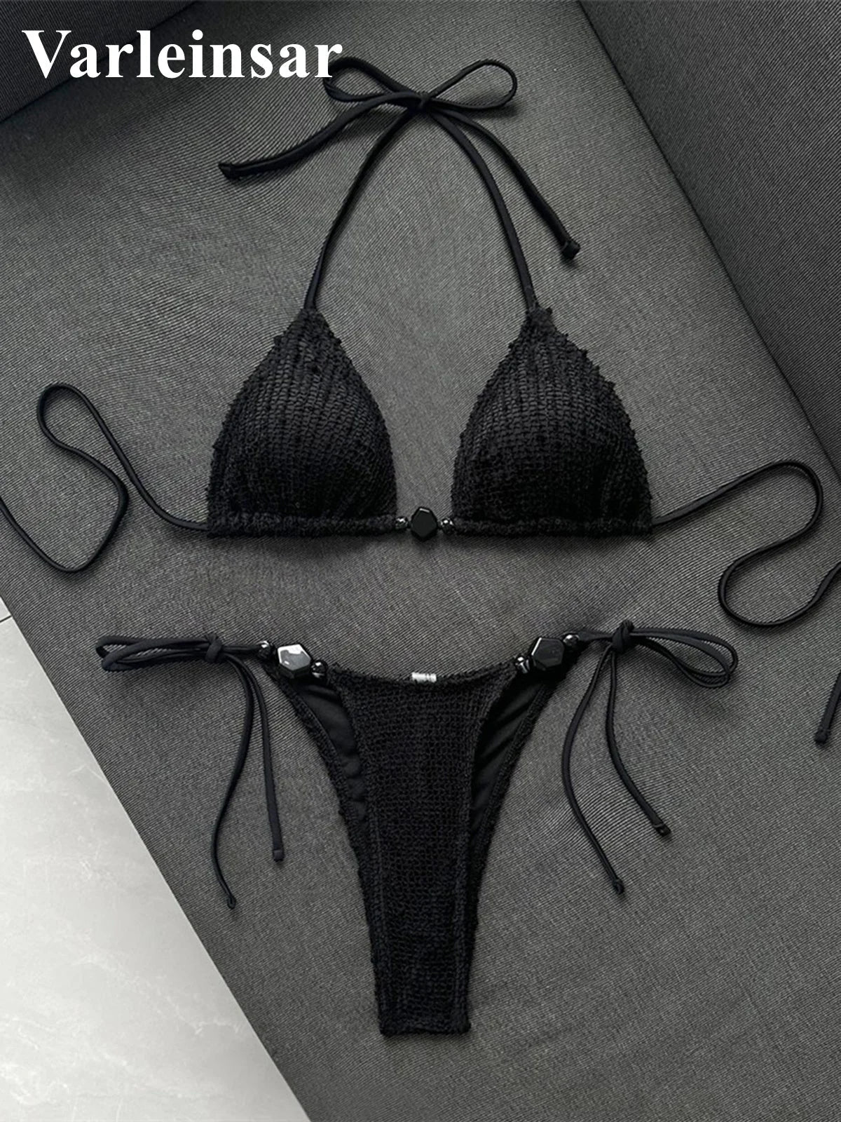 Halter Fishnet Bikini Women Swimwear Female Swimsuit Two-Pieces Bikini Set High Cut Leg Padded Bather Bathing Suit Swim V8339