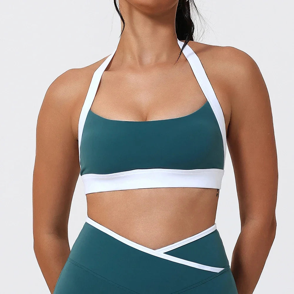 Women Halter Sports Bra Push Up Strappy Sexy Open Back Gym Crop Top Padded Women's Underwear Fitness Workout Yoga Tank Tops