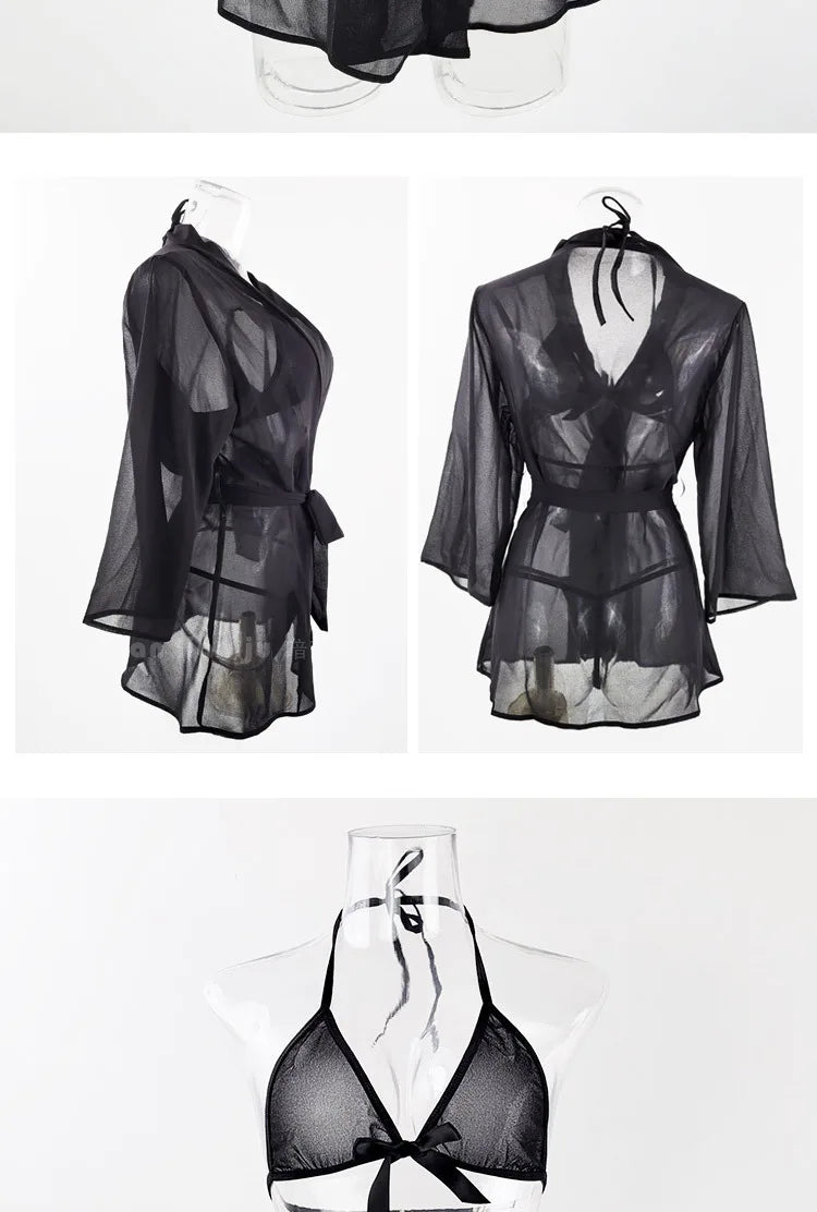 Sexy bikini robe set three-point cardigan robe two-piece set