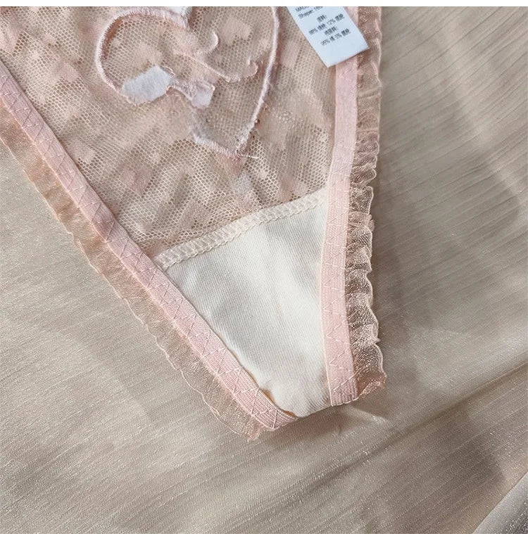 Embroidery Heart Sexy Girls Panties Women Briefs Thong Lace G String Underwear Thin Transparent Low Waist Female Lingerie