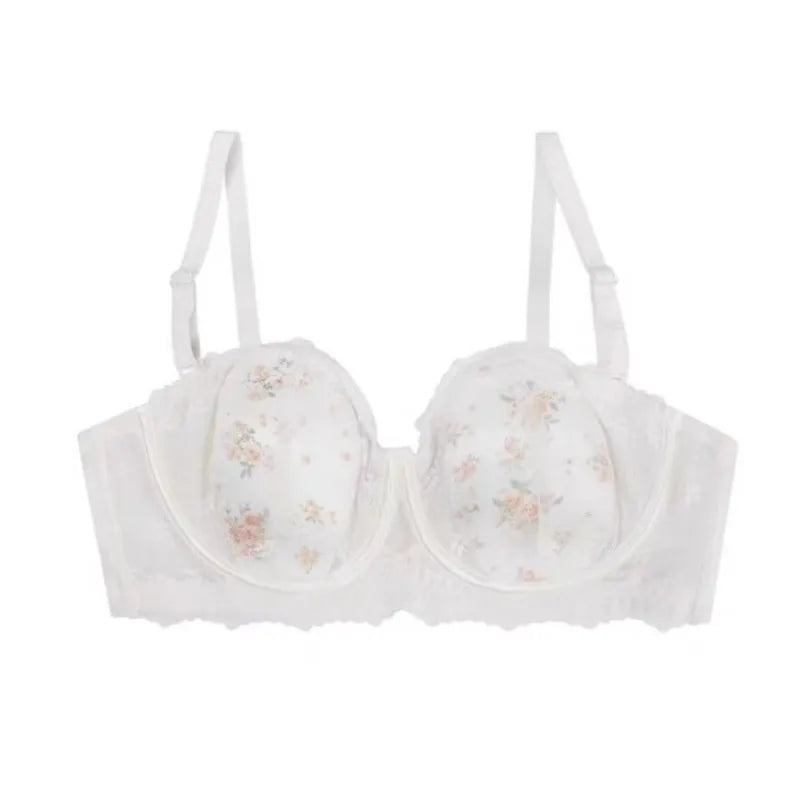 Elegant Minimiser Bralette Large Chest Rabbit Ear Lace Pure Comfort UK Fit Thin Support Non Padded Wirefree Bra Set S-XL AB 32