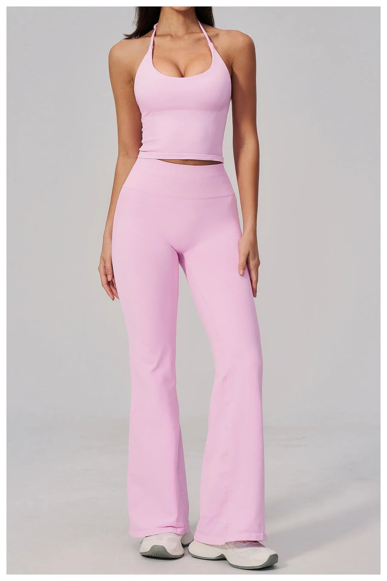 New Yoga Sets Women Summer Seamless Thread Hanging Neck Sports Vest Exercise Fitness Suit High Waist Wide Leg Pants Tracksuit