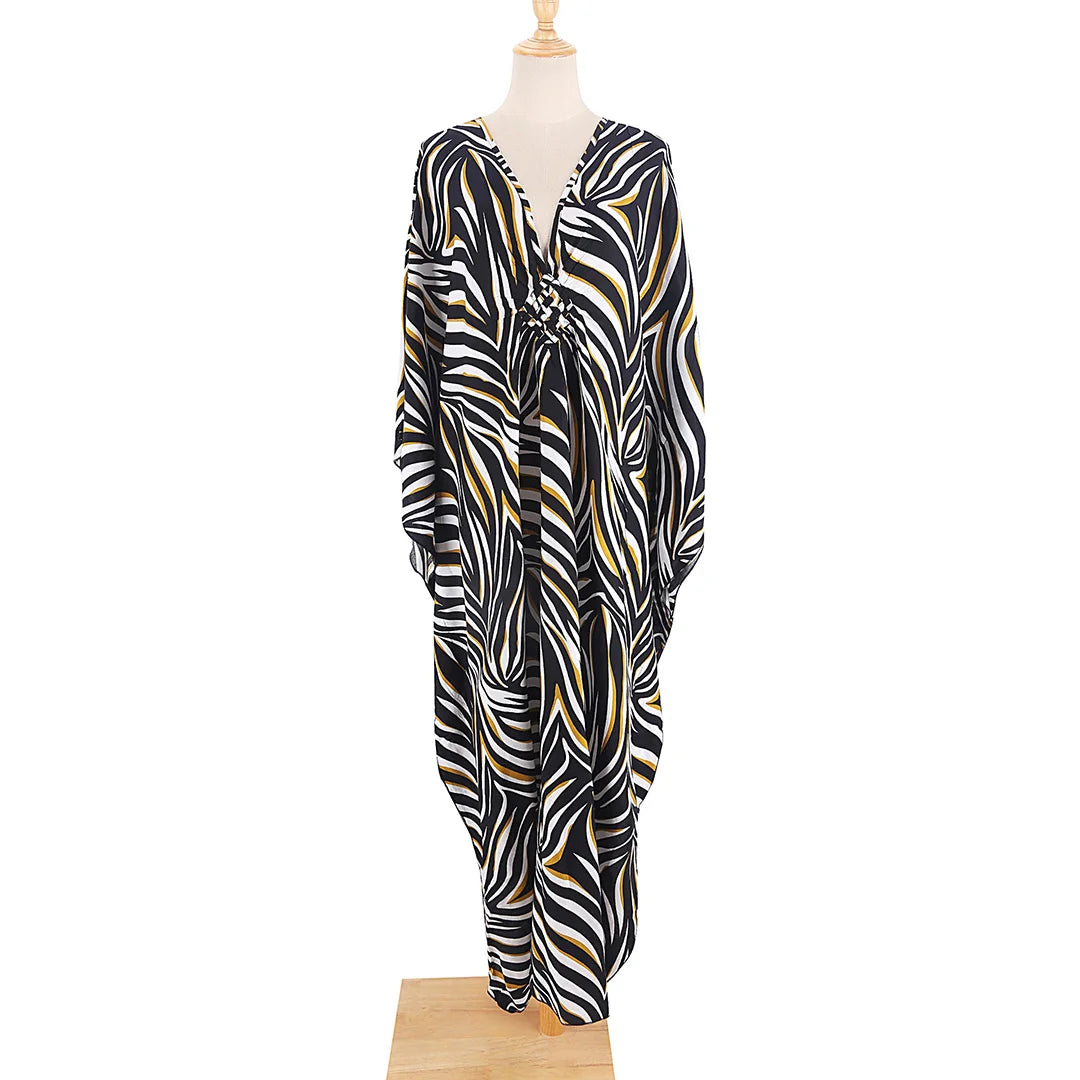 Sexy Zebra Printed V Neck Tunic Beach Cover Up Cover-ups Beach Dress Beach Wear Beachwear Beach Long Dress Female Women V4159