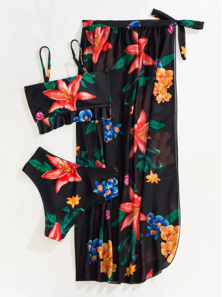 3 Pieces Floral Printed Push Up Bikinis 2026 Women Halter Swimwear Female Sexy Swimsuit & Beach Dress Bathing Swimming Swim Suit