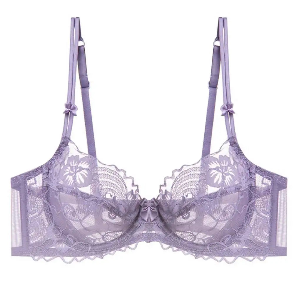 French Lace Lingerie Set Women Ultra Thin Sexy Underwire Bra&Panty Push Up Gather Breasts Pure Desire Large Breasts Support