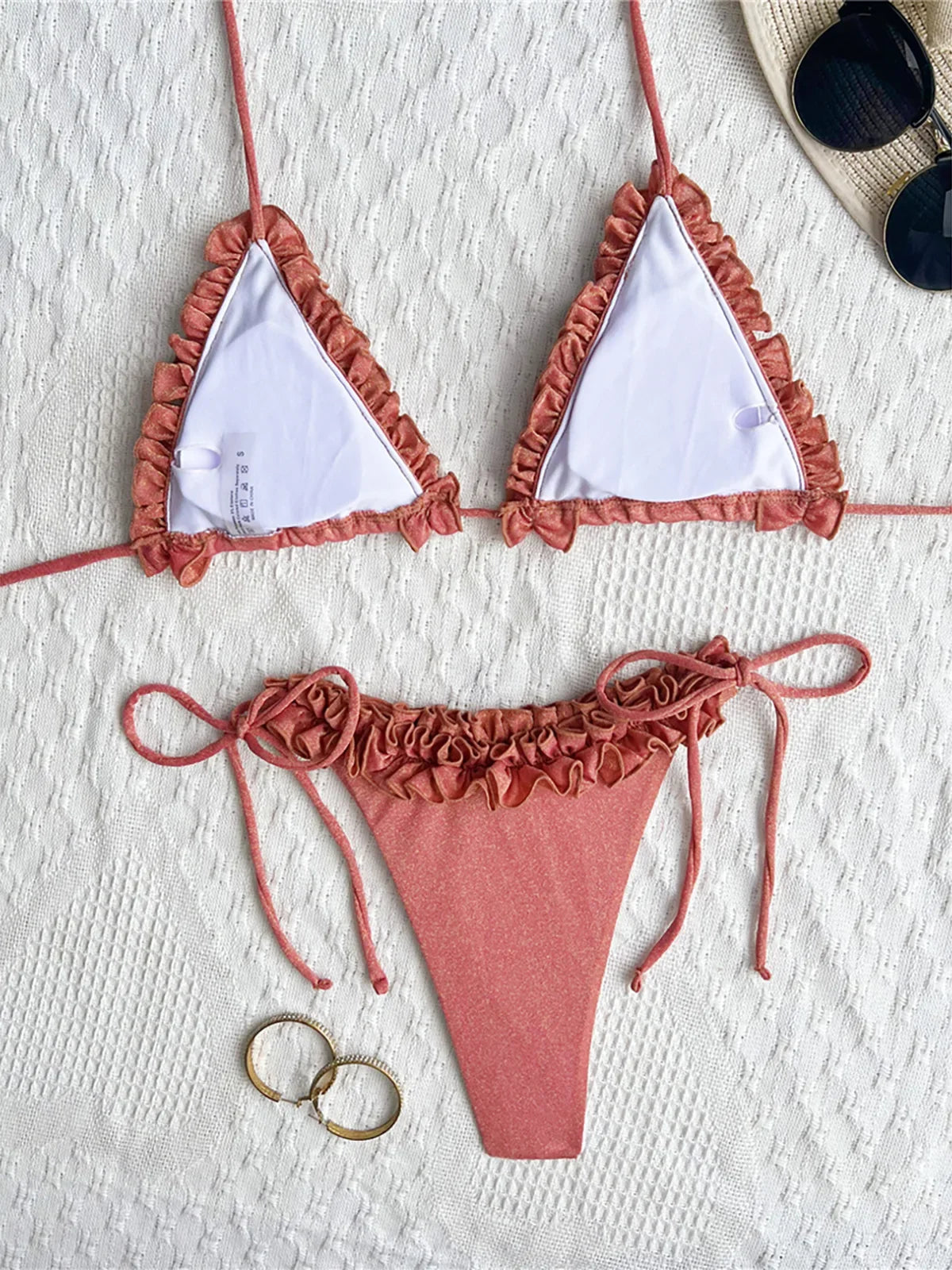 XS - L Shiny Frilled Halter Strappy Bikini Women Swimwear Female Swimsuit Two-pieces Bikini set Bather Bathing Suit Swim K7061