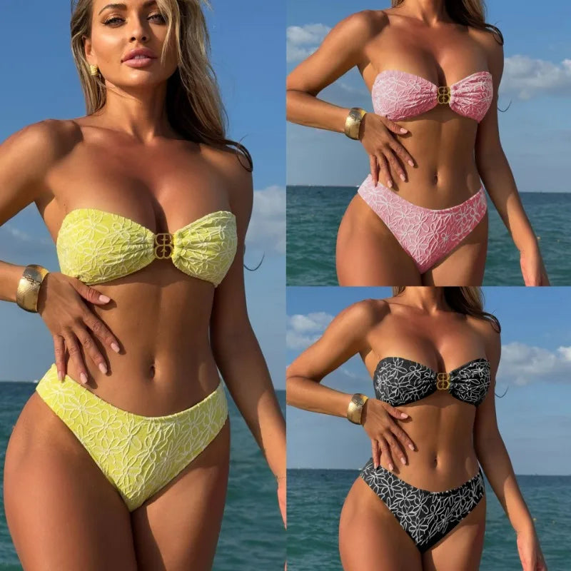 Toucheart 2 Piece Macarons Lingerie Sexy Female Lingerie Strapless Split Swimsuit Bikini Lingerie Sexy Hot Sensual Exotic Sets