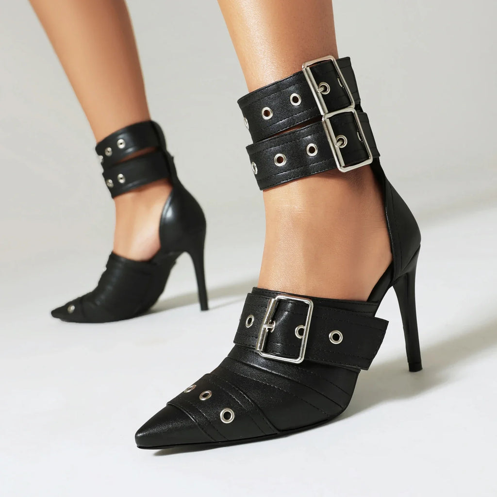 2026 Spring Fashion New Sexy Nightclub Party Pointed Toe Metal Buckle Decorated High Heel Shoes Women's Shoes Size 34-48