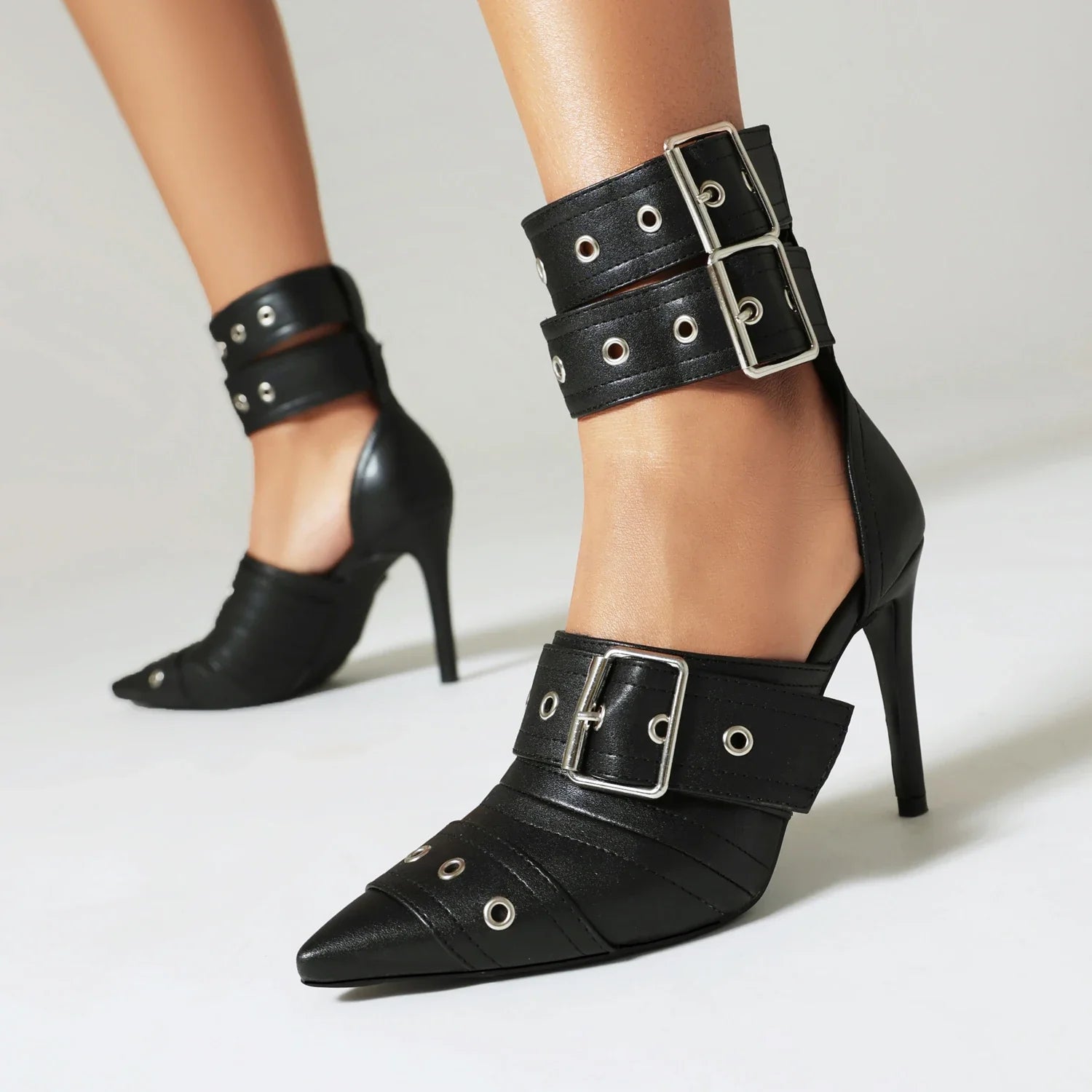 2026 Spring Fashion New Sexy Nightclub Party Pointed Toe Metal Buckle Decorated High Heel Shoes Women's Shoes Size 34-48