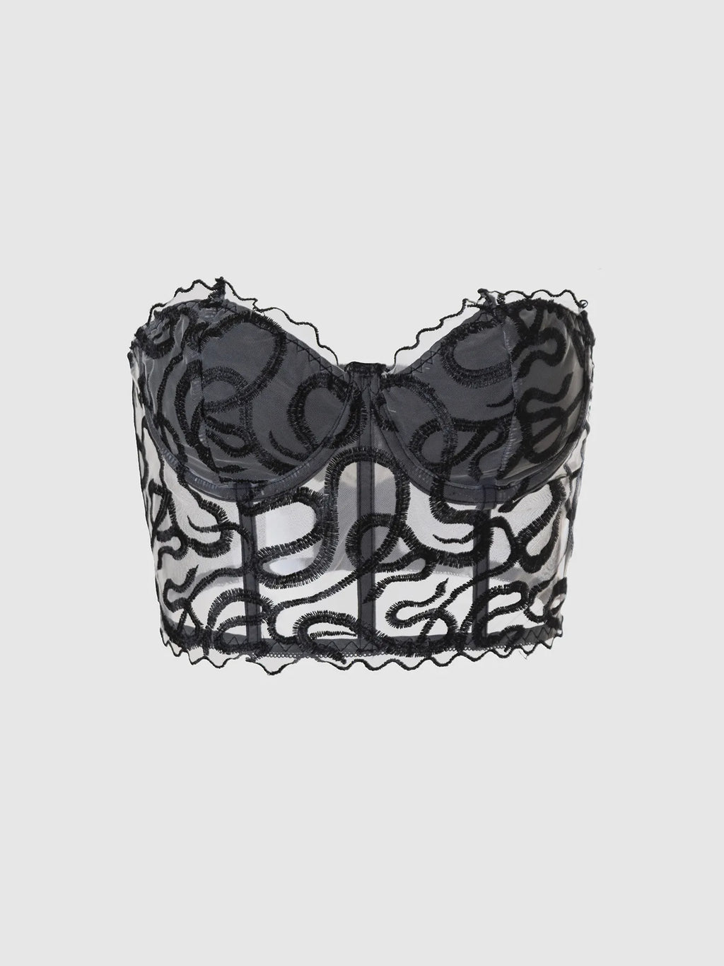 Women's Corset Lingerie Mesh Sheer Gothic Snake Pattern Strapless Crop Tube Tops Overbust Bustier Tops Shapewear