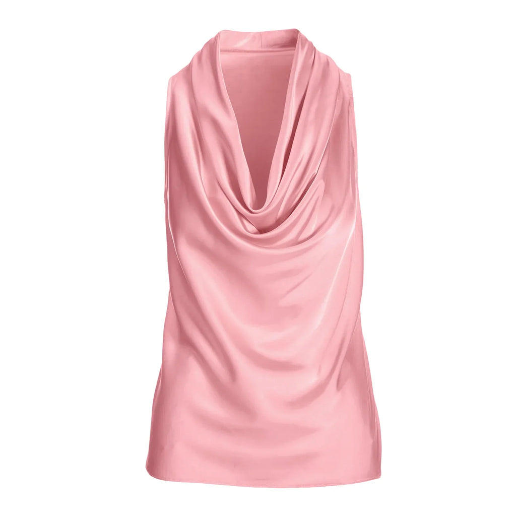 Women Satin Halter Tank Tops Fashion Fitted Solid Color Cowl Neck Sleeveless Vest Trendy Summer Streetwear