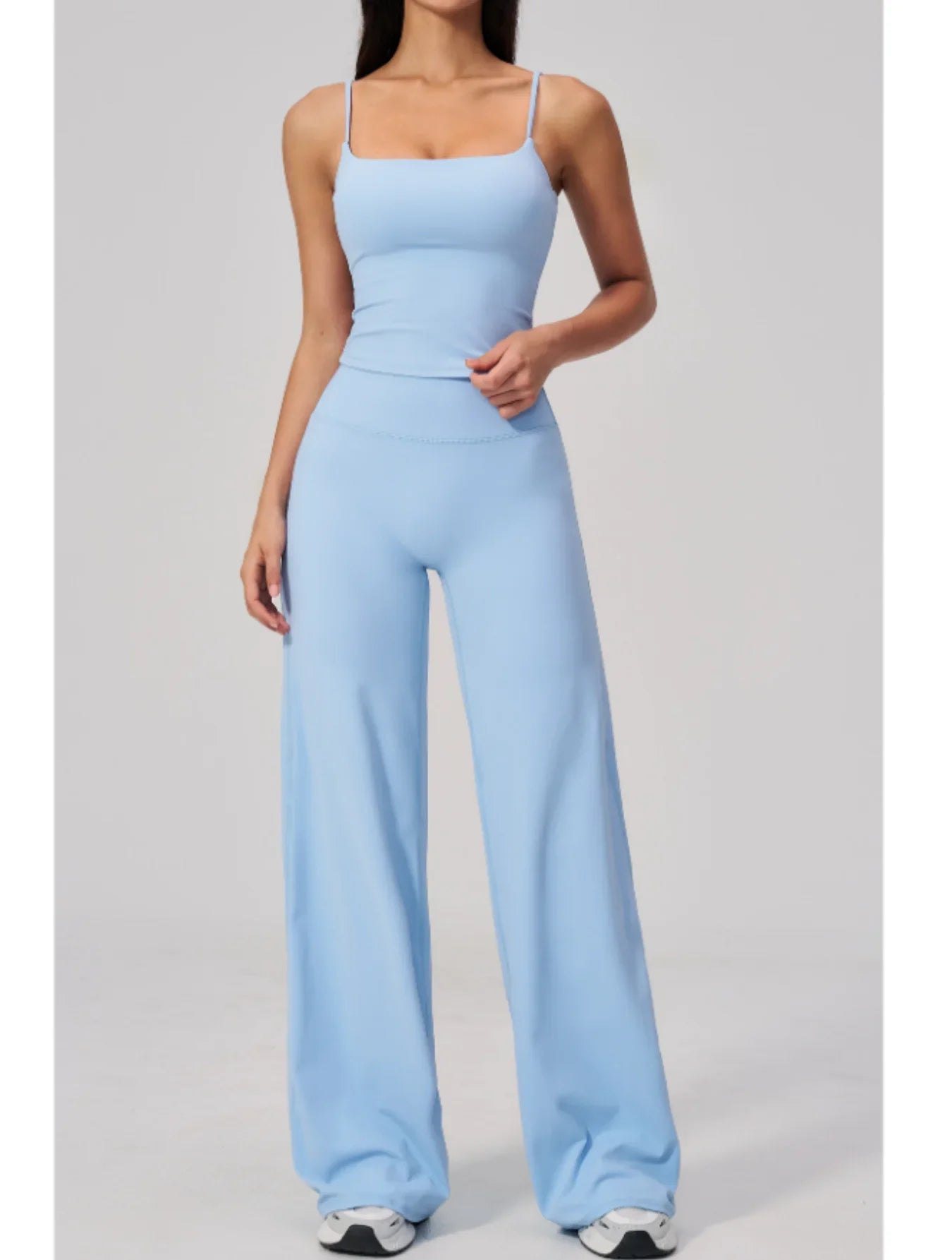 Yoga Suit Gym Fitness Set Hanging Neck Slim Sports Tank Top High Waist Wide Leg Pants Tracksuit Outdoor Running Athletic Wear