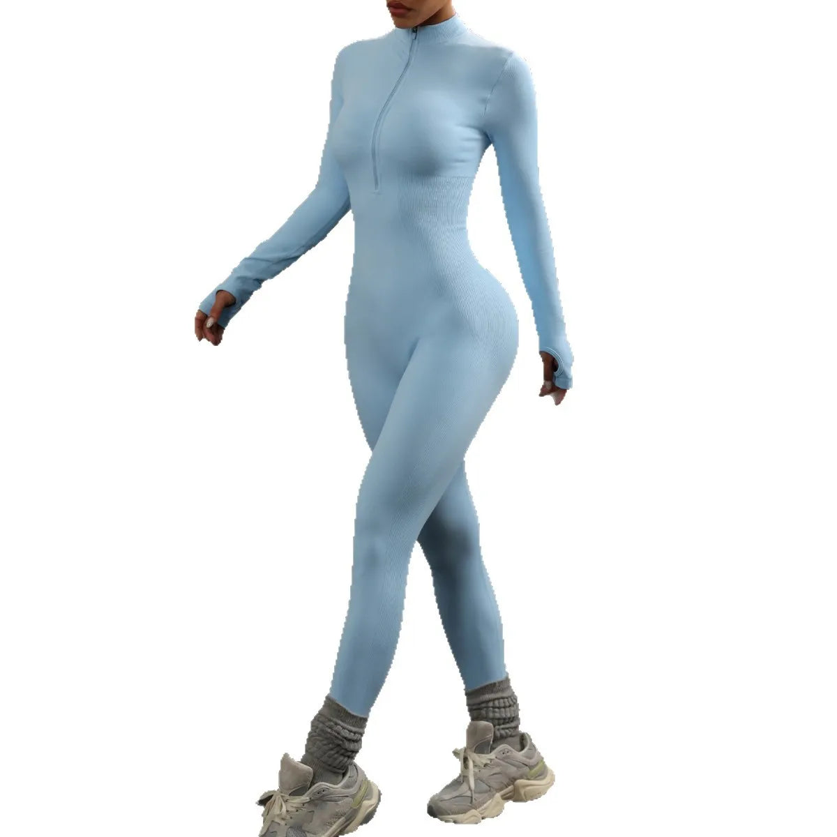 High Elasticity One-Piece Fitness Bodysuit Seamless Yoga Training Suit Butt-Lifting Zipper Design for Women's Active Wear