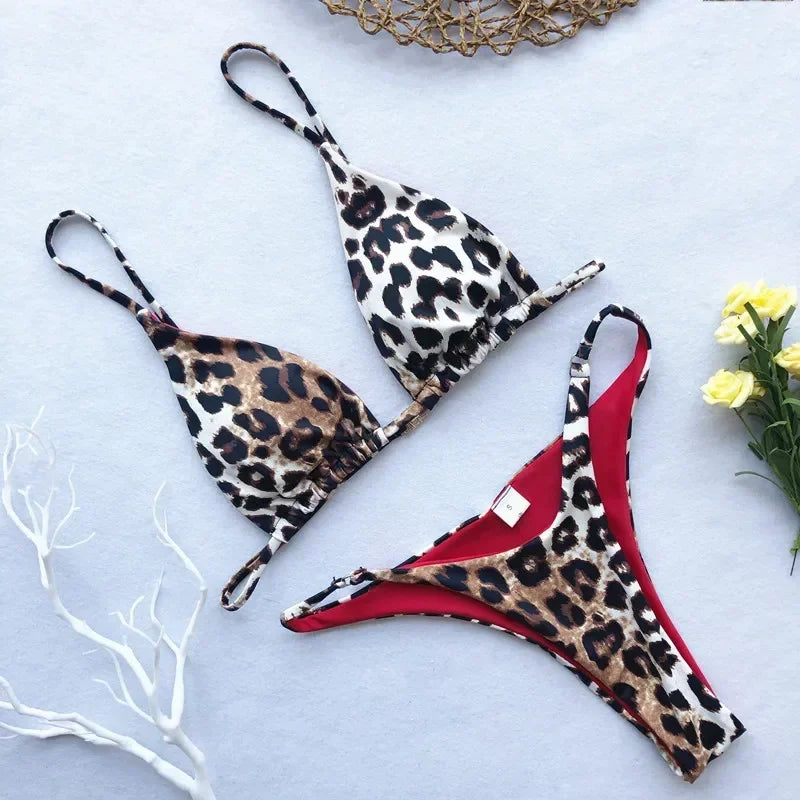 High Cut Micro Bikini Women Brown Leopard Bandage Push Up Bra Swimsuit Sexy Bathing Suit Padded Thong Swimwear Biquini 2026