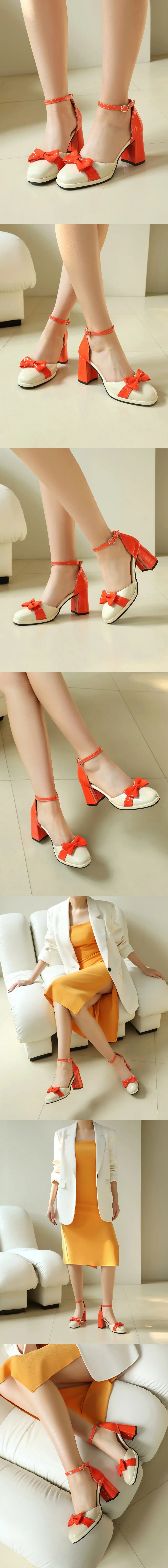 Plus Size 32-48 Mary Jane Heels Shoes Women Bow Decor Ankle Strap Platform Chunky Block Heel Sweet Lolita Pumps