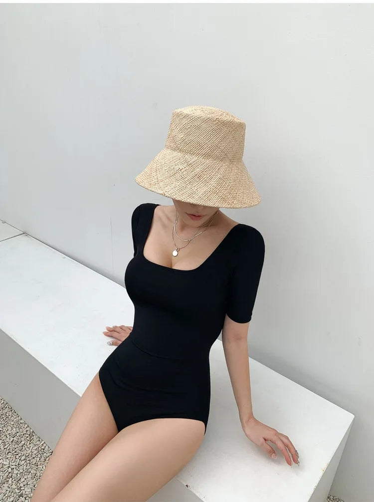 New Korea Sexy Mesh Cut Hollow Out High Waist Swimsuit Lady Monokini One Piece Swimwear Women Swim Bath Suit