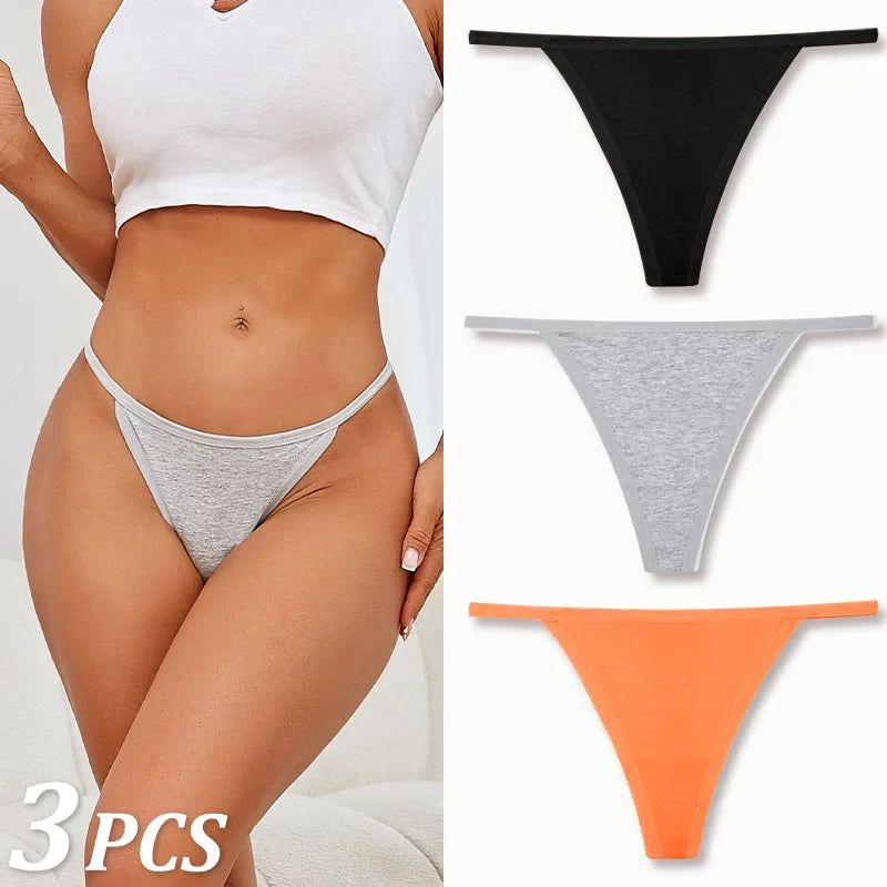 3PCS Seamless Cotton Thong Women Thin Strap Low Waist High Flexibility Panties Sexy Underwear Ladies Briefs T-back Soft Women