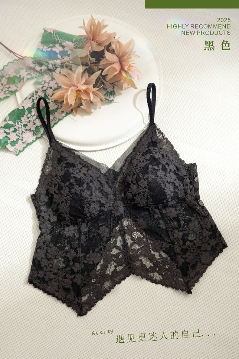 Summer French Lace Halter Bra Set Pure Sensual Beachwear Lightweight Mesh Bralette Backless Wirefree Comfort AU MOYISU Sexy Bra
