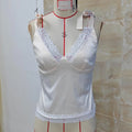 Fashion Satin Deep V Neck Vest Women Summer Solid Color Sleeveless Lace Trim Tie Shoulder Satin Tank Tops