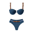 3Pcs Denim Printed Bikini 2026 Women Sexy Swimsuit Leather Strap Swimwear Bandeau Biquini Female Push Up Bathing Suit Beachwear