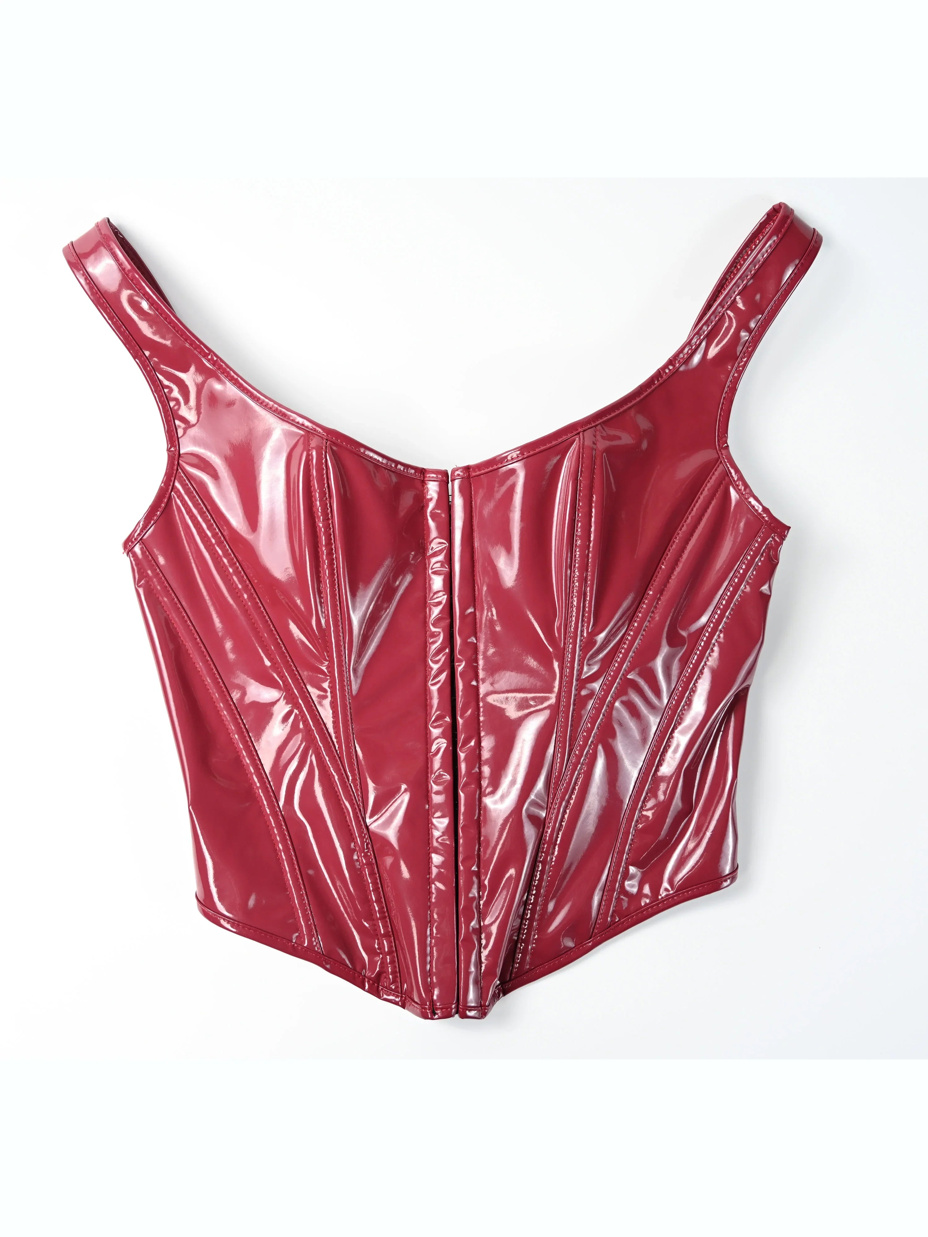 Glossy Patent Leather Bustier with Adjustable Straps & Hook Front Closure, Vintage Steampunk Shapewear for Waist Training