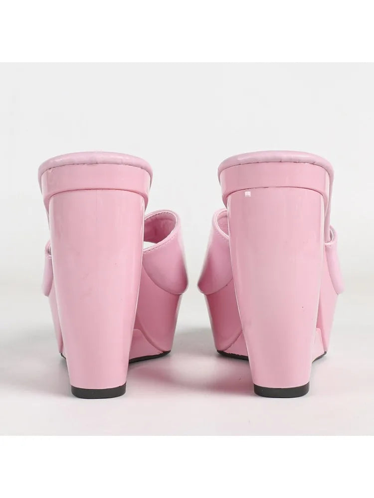 New Summer Fashion Design Peep Toe Beaded Slippers Platform Sandals Women Hollow Heels Female Shoes Zapatos Mujer