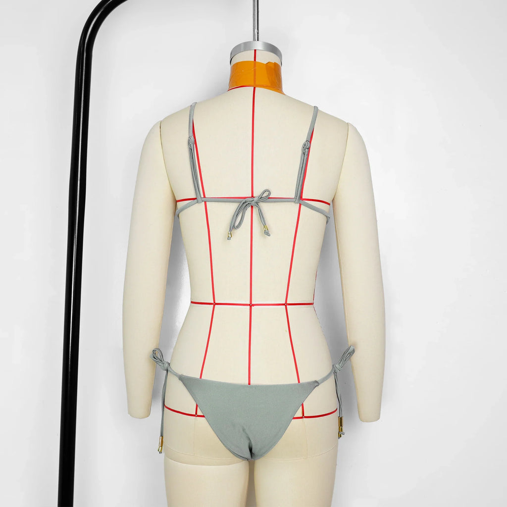 Women's Stylish Solid Color Three-Point Drawstring Bikini Set Cross-Border Swimwear Separate 2025 Sexy Female Bathing Suit