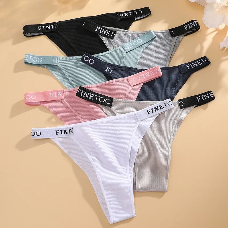 5PCS Women Cotton Maillard Brazilian Sexy Panties Breathable Low Waist Female Underwear Soft Solid Color Intimates High Elastic