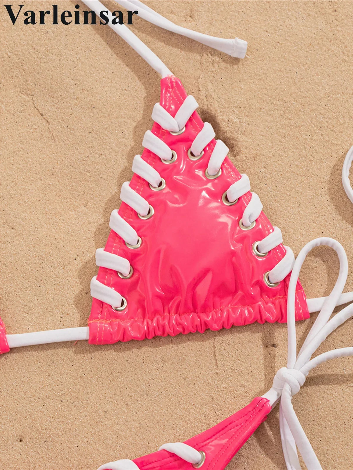 PU Faux Leather Halter Bikini Female Swimsuit Women Swimwear Two-Pieces Bikini Set High Cut Leg Bather Bathing Suit Swim V8095