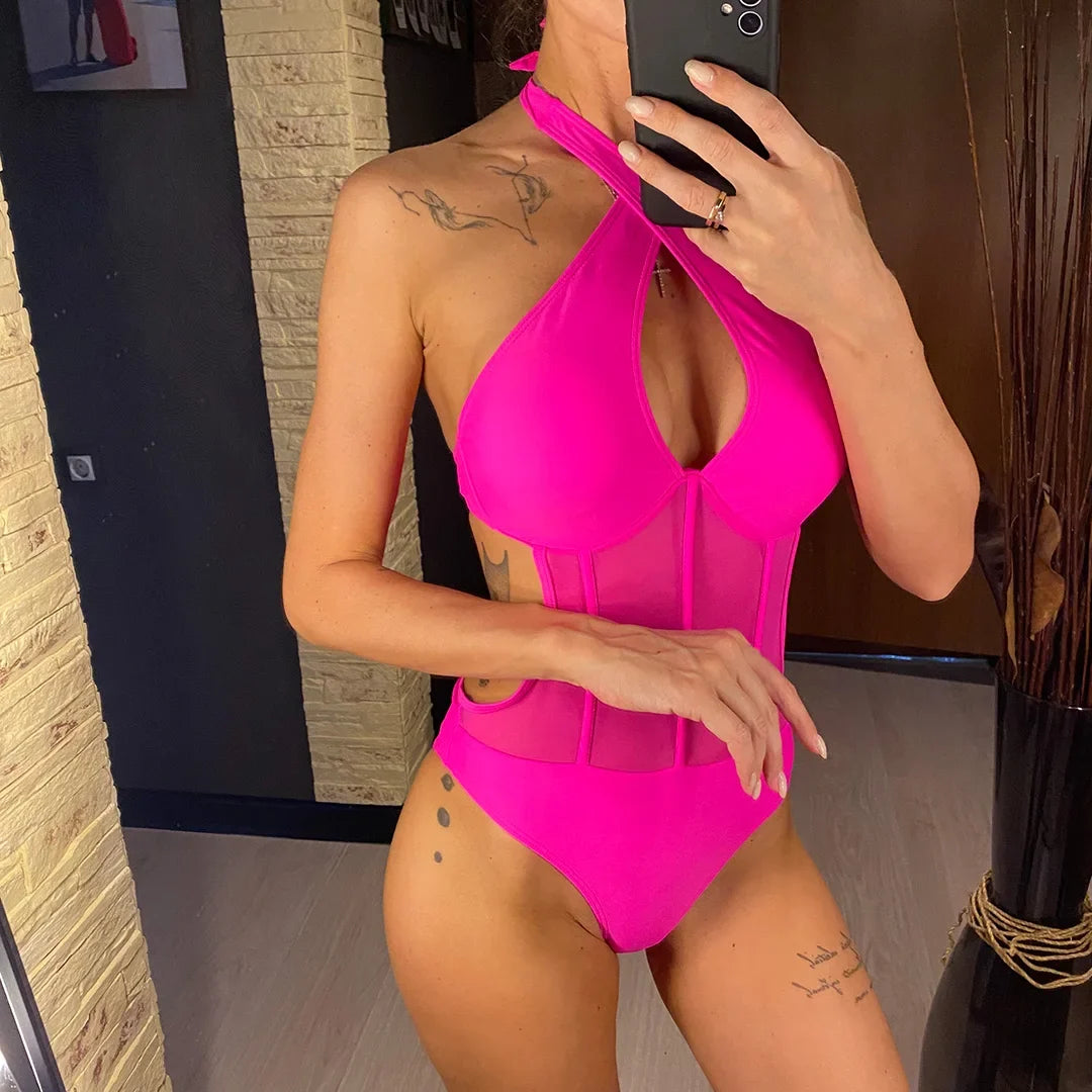 S - XL Underwired Cut Out Halter Women Swimwear One Piece Swimsuit Female Monokini High Cut Bather Bathing Suit Swim Lady V4418