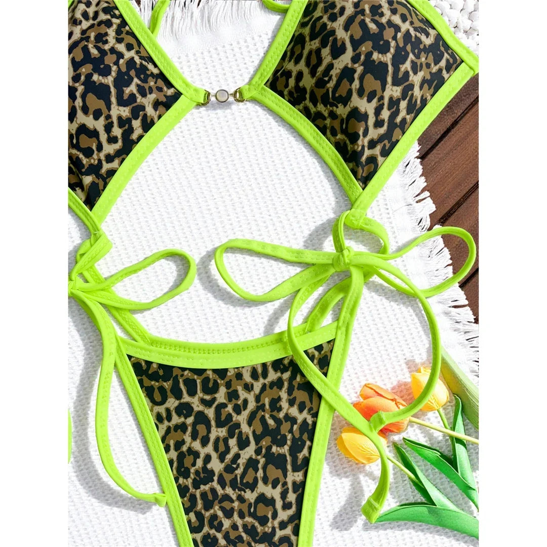 S - XL Leopard Extreme String Mini Micro Thong One Piece Swimsuit Women Swimwear Female Padded Bather Bathing Suit Swim K7067