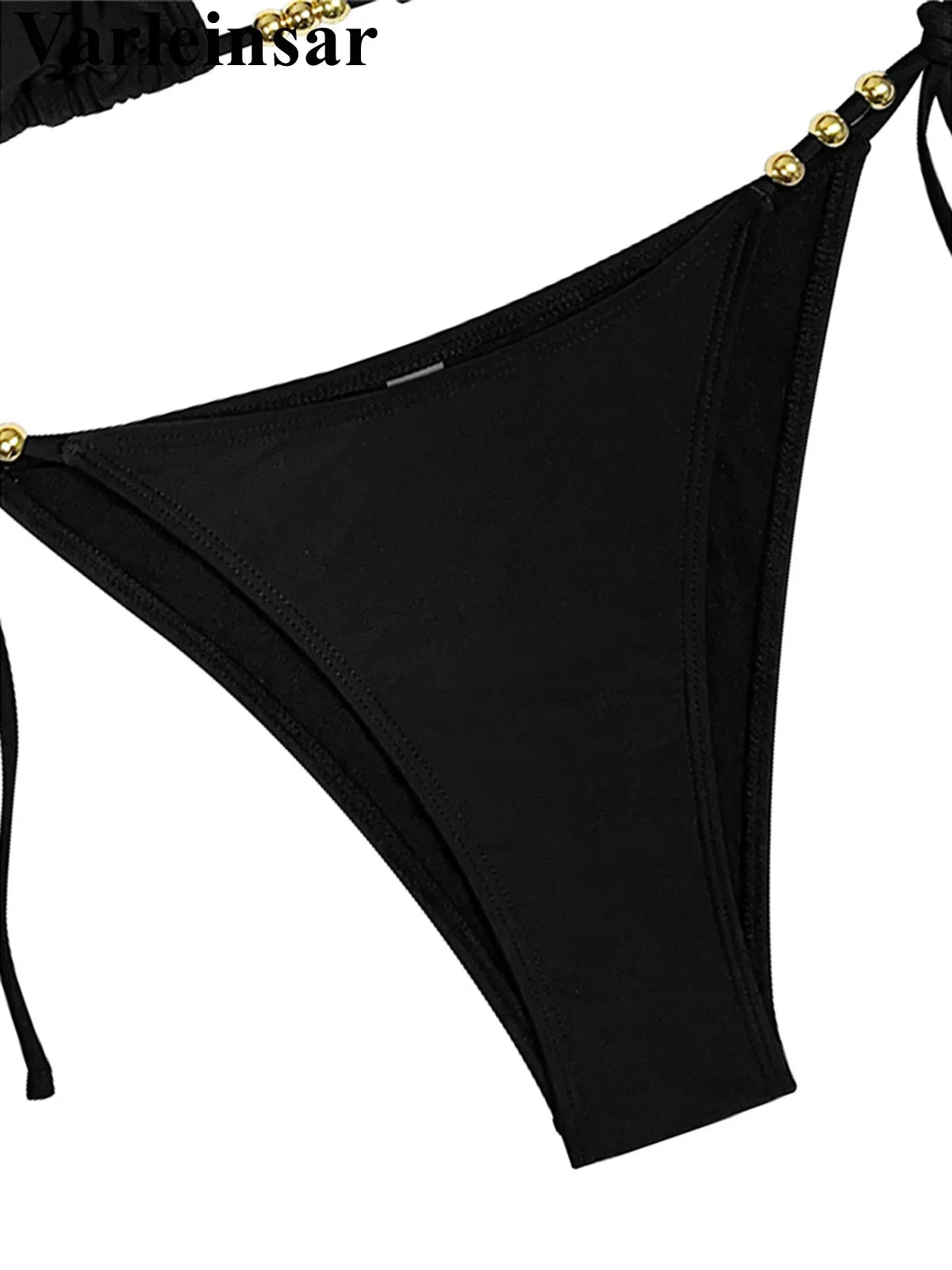 XS - L Halter Metal Bead Bikini Women Swimwear Female Swimsuit Two-Pieces Bikini Set High Leg Cut Bather Bathing Suit Swim V7618