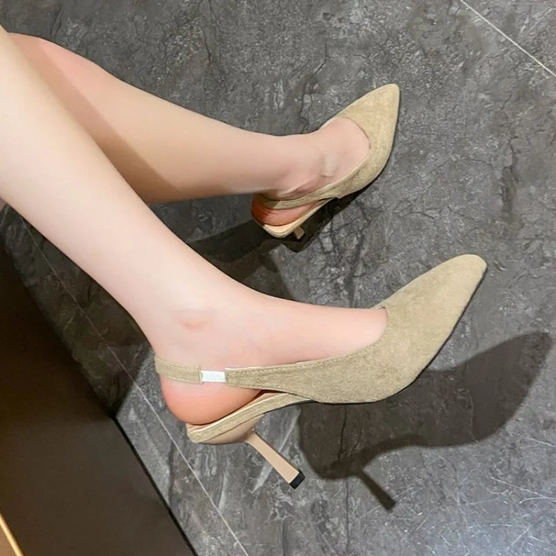 2026 Summer Sandals Women Fashion Pointy Shallow Mouth  Back Air Anti-slip Wear Heels