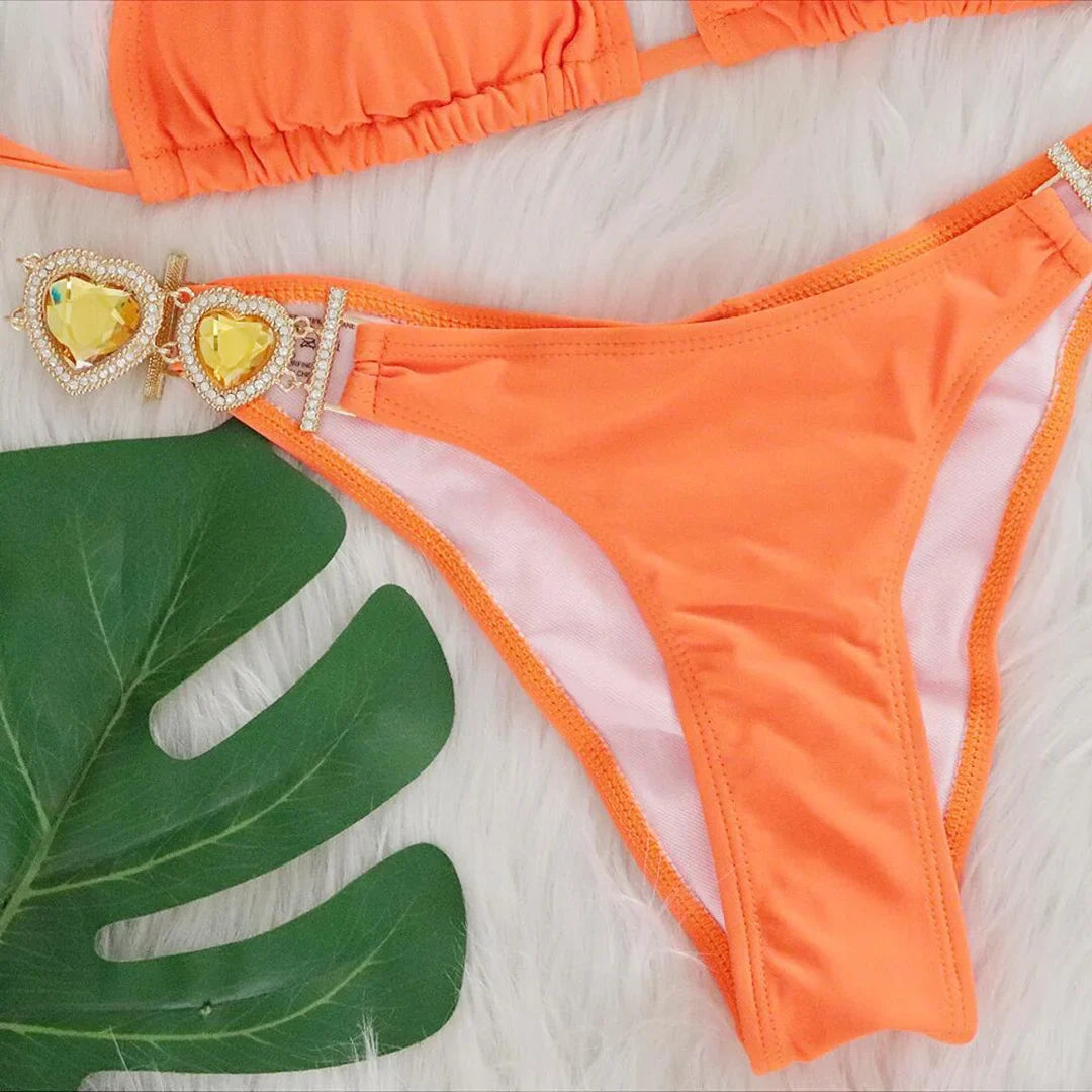 Diamond Rhinestone Bikini  Female Swimsuit Women Swimwear Two-Pieces Bikini Set With Hairbands Bather Bathing Suit Swim V3047G