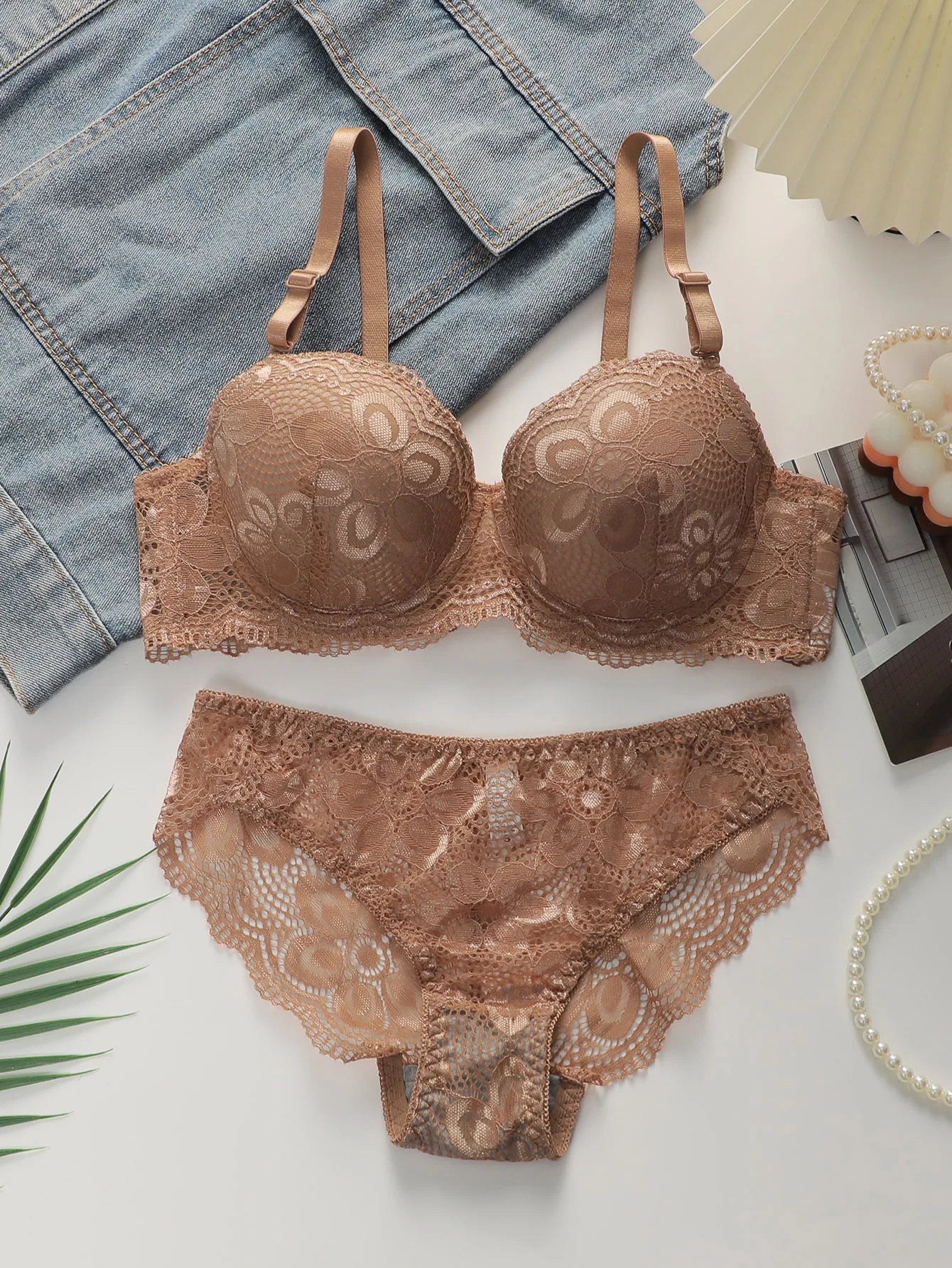 Transparent Floral Two Pieces Bras Panties Set Clothing Sexy Underwire Push Up Lingeries For Women A2123