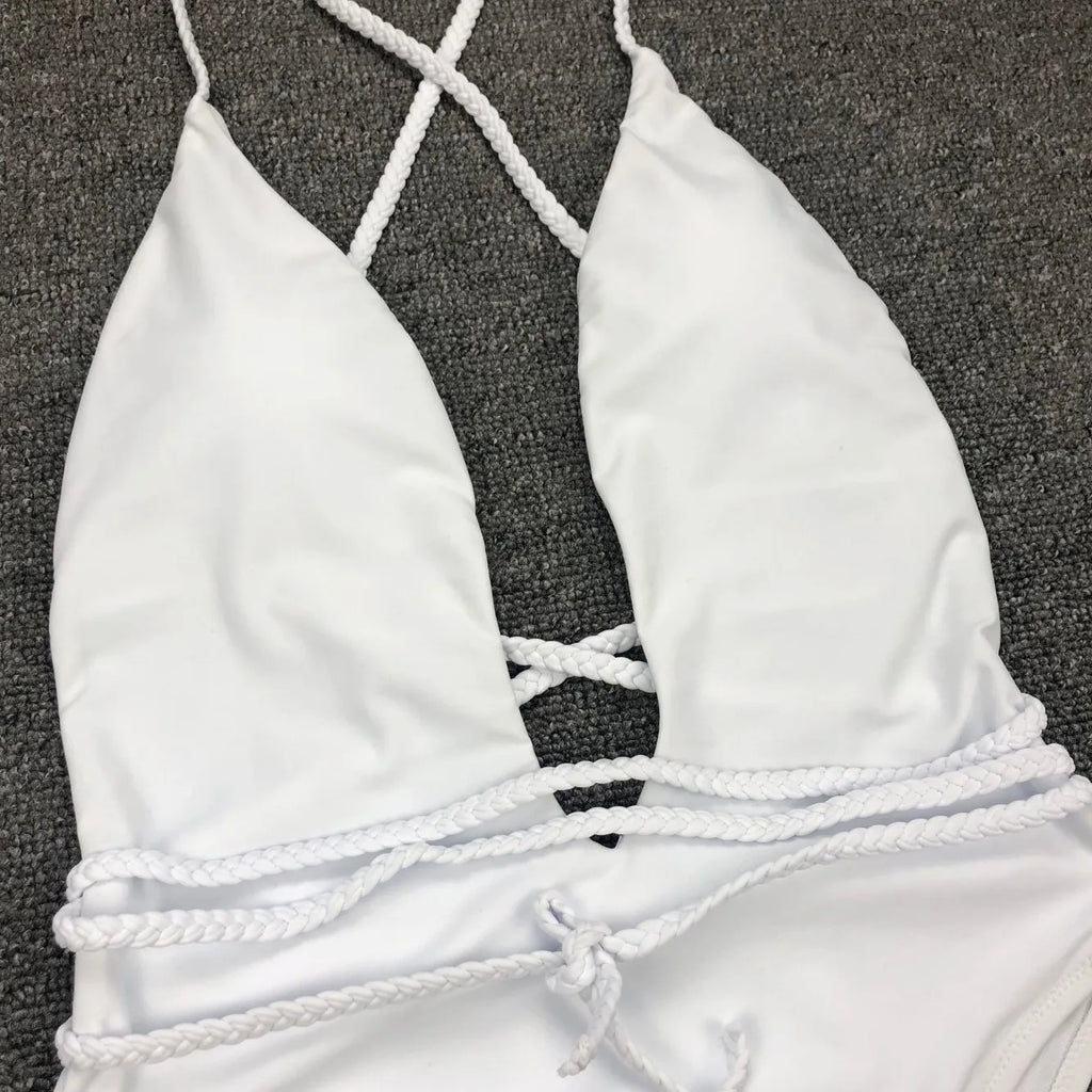 Sexy Deep V Neck Wrap Around Female Swimwear One Piece Swimsuit Women Backless Monokini High Leg Cut Bathing Suit Swim Beachwear