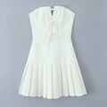 Bowknot Off Shoulder Strapless Party Short Dress for Women 2025 Elegent Lady White Pleated Mini Vestidos Female Backless Dress
