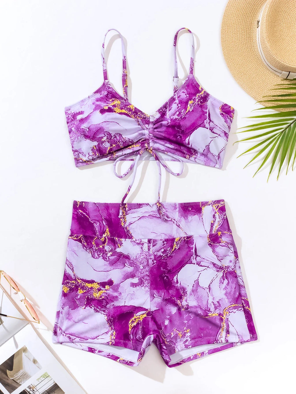 Strappy Bikini 2026 Women High Waist Swimsuit Tie Dye Drawstring Swimwear Female Bathers Bathing Swimming Swim Suit Beachwear