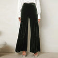 Autumn Winter Velvet Wide-Leg Pants Elegant Ruffled High-Waisted Straight-Leg Pants for Lady Casual Commuter Loose-Fit Trousers