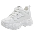 White Platform Women's Sneakers 2025 Autumn Lace-Up Thick Bottom Sports Shoes Woman Pu Leather Breathable Walking Shoes Female
