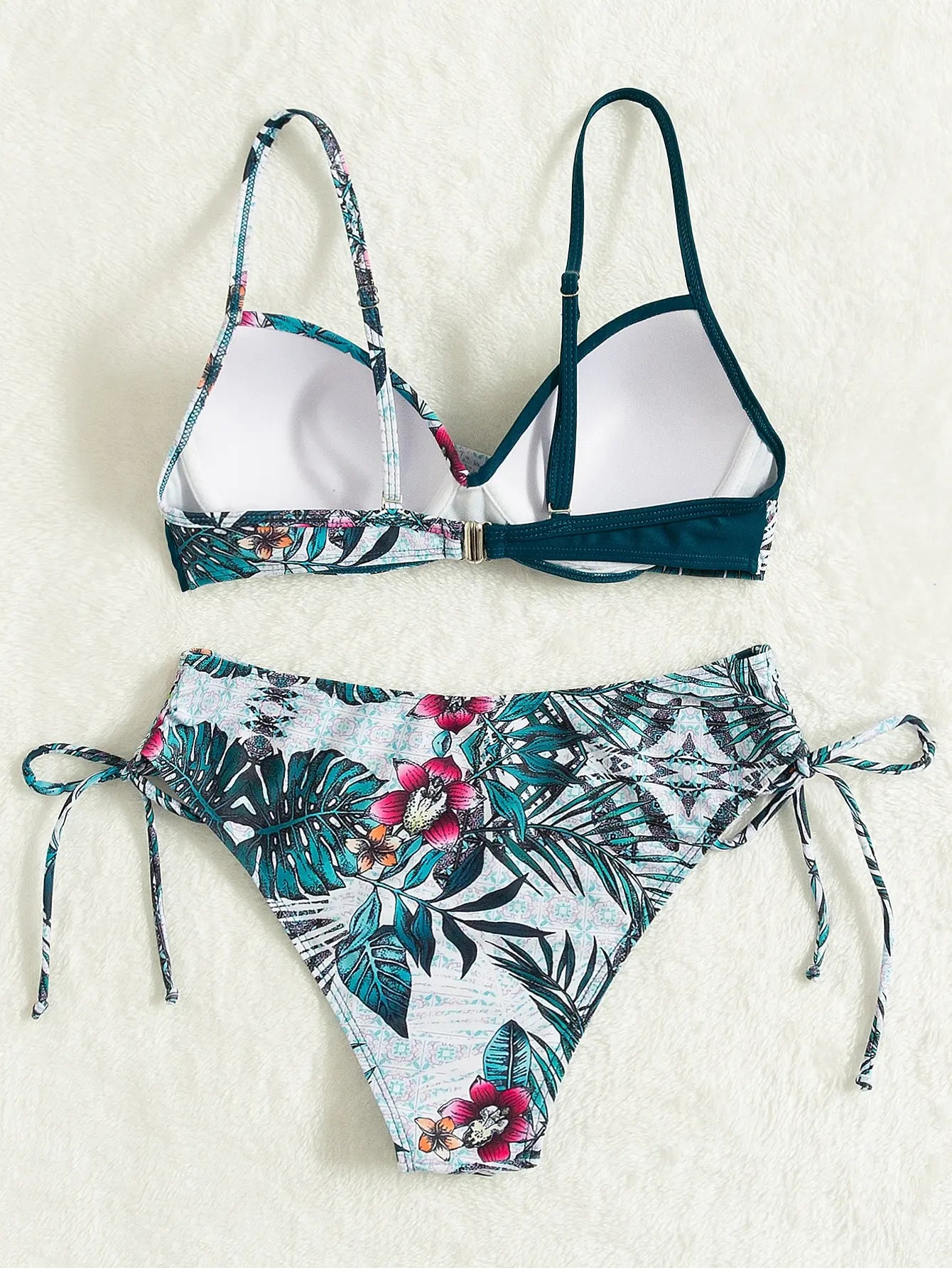 Tropical Print Bikini 2026 Women Drawstring Swimwear Female Push Up Swimsuit Beachwear Bathers Bathing Swimming Swim Suit