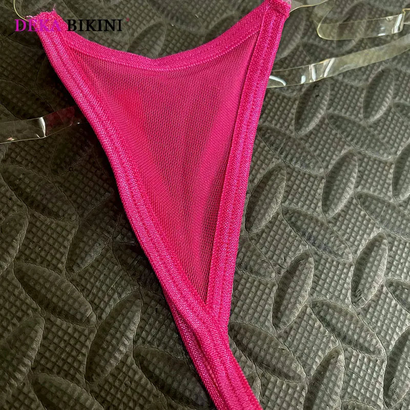 DEKA Sheer Mesh Mini Micro Bikini Set for Ladies Simple Transparent Swimsuit Strap Sensual Lingerie Beachwear Swimwear