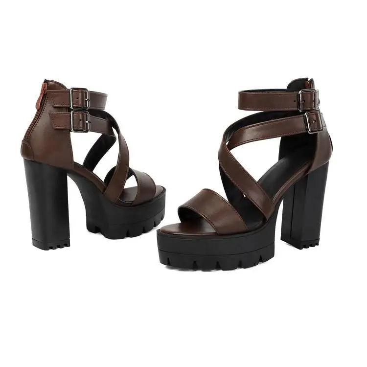 Spring and Summer New Model Fashion Chunky Heel Women's Sandals Open-toe Buckle Platform Sexy Party Women's Shoes High 11cm
