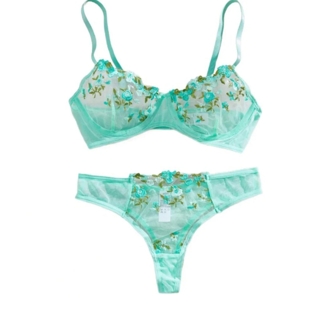 Womens Embroidered Bralette Lingerie And Panty Set Floral Design Soft Stretch Fabric Comfortable Everyday Underwear
