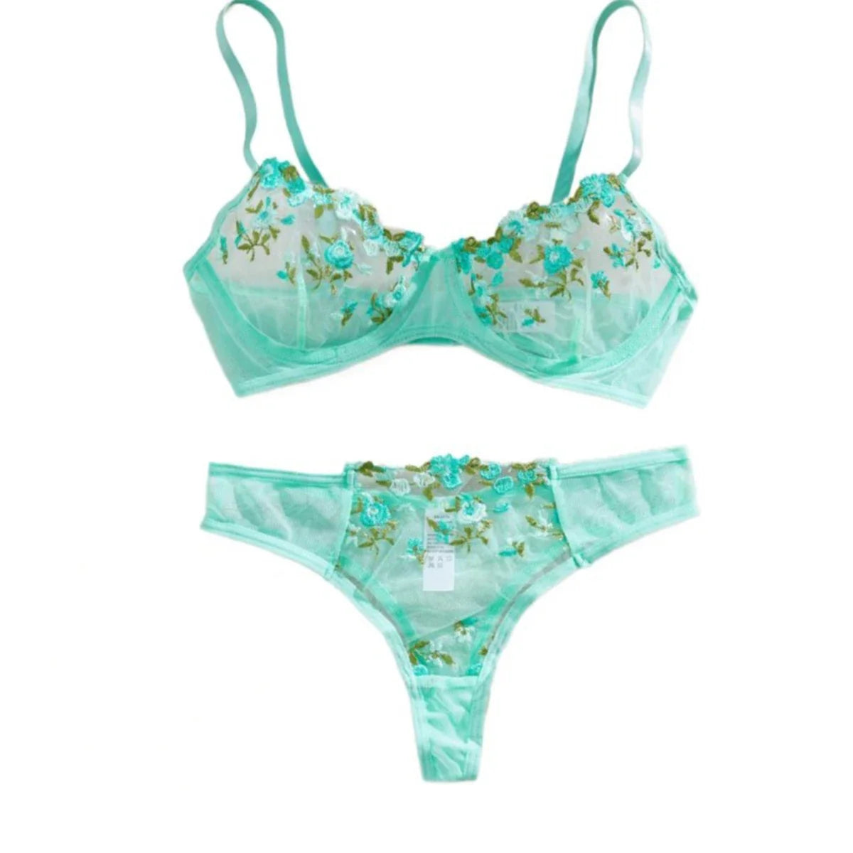 Womens Embroidered Bralette Lingerie And Panty Set Floral Design Soft Stretch Fabric Comfortable Everyday Underwear