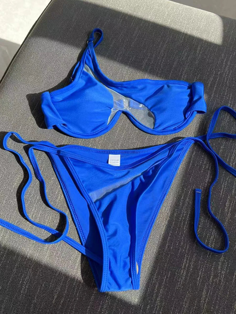 Splicing Black Mesh Underwired Bikini women swimsuit female swimwear Two pieces Bikini set High cut Bather Bathing suit Swim